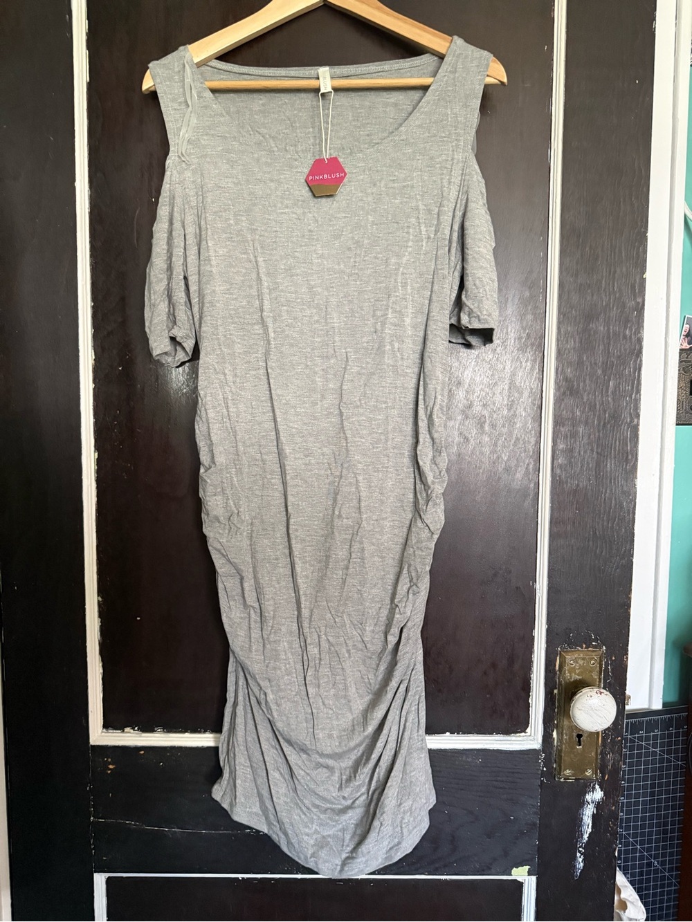 Pink Blush XL Maternity Gray Women’s Cold Shoulder Dress Tunic